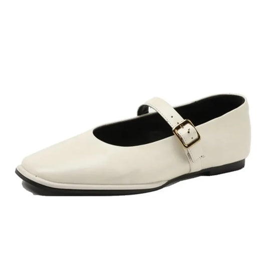 Women Mary Jane Shoes | Genuine Leather | Ballet Shoes | Square Toe Flat Shoes