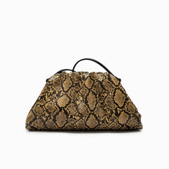 Women Leather Ruched Serpentine Dumpling Bag | Pouch Handbag | Cloud Clutch | Snake Pattern Shoulder Bag | Crossbody Bag