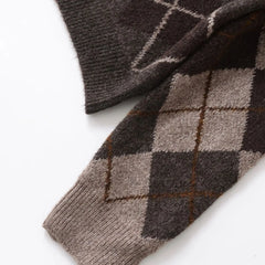 Women Argyle Knitted Cardigan | Diamond Pattern | Long Sleeved | Single Breasted Sweater
