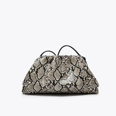 Women Leather Ruched Serpentine Dumpling Bag | Pouch Handbag | Cloud Clutch | Snake Pattern Shoulder Bag | Crossbody Bag