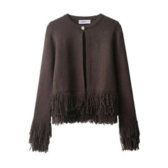 Women Fringed Cardigan | Knitted Sweater with Tassel | Vintage | Long Sleeves