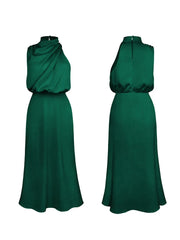 Women Satin Long Dress | Silk Sleeveless Evening Dress | Party Dress