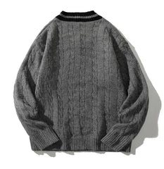 Men Knitted Ribbed Sweater | V-Neck Splicing Knit Pullover