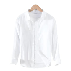 Men Linen Shirt | Long Sleeves Button Down Top | Stand Collar Plain Color Shirt