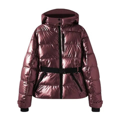 Women Winter Windproof Skiing Jacket | Padded Sport Parkas Jacket | Belt | Hooded | Thick | Warm | Pockets