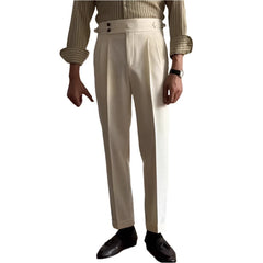 Men Old Money Waffle Pants | Vintage Belt-up High Waist Trousers | Breathable Pants | Solid Color