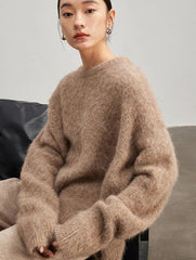 Women Alpaca Sweater | O-Neck | Loose | Knitted Pullover | Winter Sweater