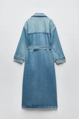 Women Vintage Denim Long Coat | Double Breasted | Winter Long Coat