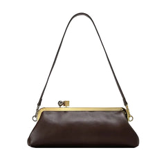 Women Leather Kiss Lock Bag | Long Clutch Bag | Luxury Shoulder Bag | Elegant Party Purse | Underarm Bag