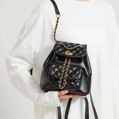 Women Leather Small Quilted Backpack | Drawstring Bag