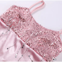 Women Pink Summer Tassel Top With Mini Skirt Set | Sequin Crop Top | Backless