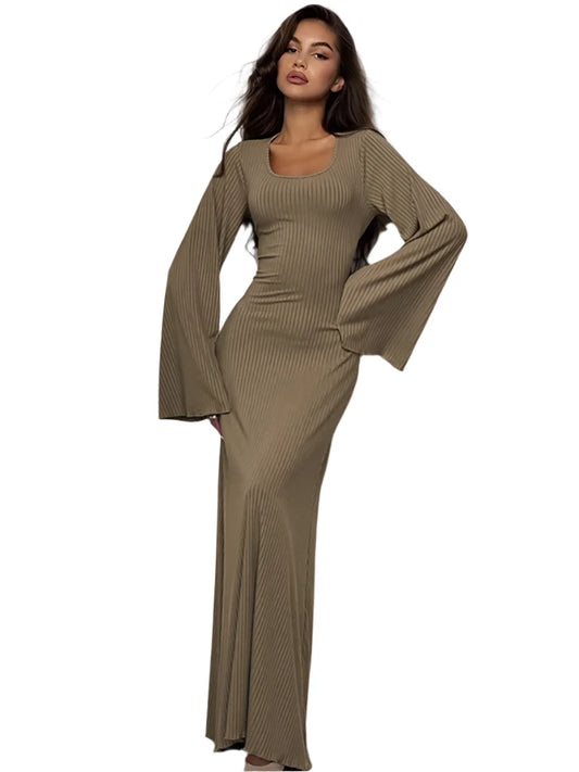 Women Knit Dress with Flared Sleeves | Loose Fit Casual Sweater Dress