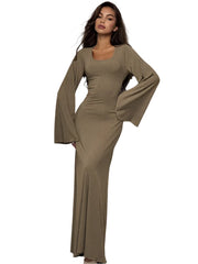 Women Knit Dress with Flared Sleeves | Loose Fit Casual Sweater Dress