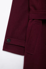 Women Burgundy Overcoat with Belt | Warm Winter Trench Coat
