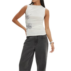 Women Casual Sleeveless Round Neck Chiffon Blouse | Chic Shirt Blouse | Summer Fitted Top