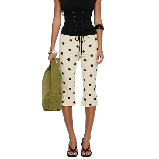 Women Vintage Polka Dot Capri Pants | High Waist | Slim Fit | Cropped Pants | Trousers | Y2K