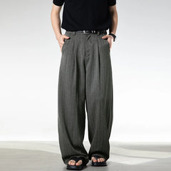 Men Classic Striped Pleated Wide Leg Trousers | Baggy | Straight | Dress Pants | Business