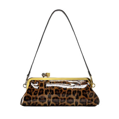 Women Leather Kiss Lock Bag | Long Clutch Bag | Luxury Shoulder Bag | Elegant Party Purse | Underarm Bag