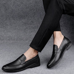 Men Plain Round Toe Leather Loafers | Leather Shoes