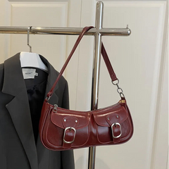 Women Vintage Double Pockets Shoulder Bag | Leather Bag