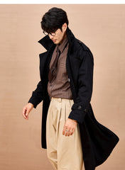 Men Long Trench Coat | Double Breasted | British Style | Spring | Autumn