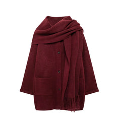 Women Winter Loose Knitted Coat with Scarf | Straight Cut | Long Sleeves | Warm Cardigan