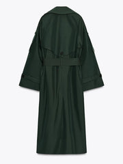 Women Dark Green Trench Coat | Long Coat | Loose | Autumn | Belted