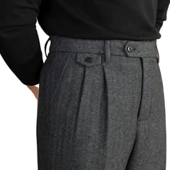 Men High-Waisted Woolen Pants | Herringbone | Italian Vintage Pants | Suit Pants |  Warm | Straight Fit