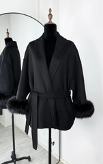 Women Fur Woolen Coat | Short Coat | Elegant Double-Sided Wool Overcoat | Cardigan Jacket | Long Wrap Coat