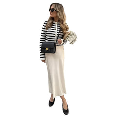 Women Long High Waist Satin Skirt | Office Midi Skirt