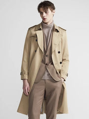 Men Long Trench Coat with Belt | Double Breasted | Elegant | Luxury British Style | Overcoat | Long Coat