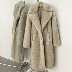 Women Long Fur Coat | Long Jacket | European Style | Lapel Fur Coat | Loose | Winter Coat | Long Coat