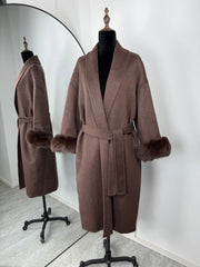 Women Fur Woolen Coat | Short Coat | Elegant Double-Sided Wool Overcoat | Cardigan Jacket | Long Wrap Coat