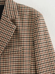 Women Houndstooth Blazer | Vintage Brown Plaid Blazer | Office