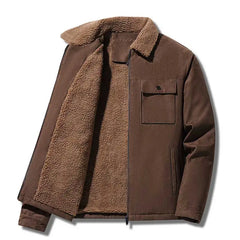 Men Suede Warm Fleece Jacket | Thick Casual Windbreaker | Parka Zipper Cargo