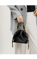 Women Leather Drawstring Bucket Bag | Quilted Crossbody Bag