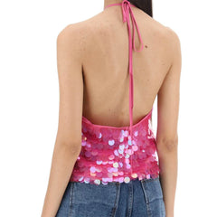 Women Sequin Halter Top | Tank Top | Glitter Tie-Up Vest | Backless Cami Top | Party