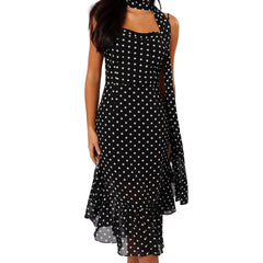 Women Summer Polka Dot Spaghetti Strap Dress | Dot Print | Party Dress with Scarf | Vacation | Beach