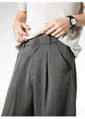 Men Classic Striped Pleated Wide Leg Trousers | Baggy | Straight | Dress Pants | Business