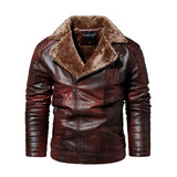 Leather Jacket Men | Fleece Motorcycle Stand Collar