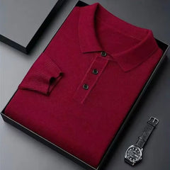 Men Pure Wool Sweater | Polo Knitted Pullover | Warm