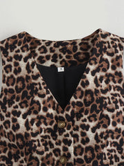 Women Leopard Print Waistcoat | V-Neck Sleeveless Vest