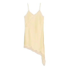 Women Satin Short Sling Dress | Sleeveless | Backless | Asymmetric Party Dress | Summer