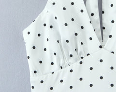 Women Polka Dot Print Top | Two-piece Set | Halter Neck Vest Top | Low Waist Skirt
