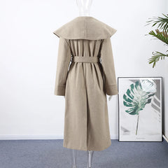 Women Shawl Collar Woolen Coat With Belt | Loose Long Sleeve | Overcoat | Winter Coat