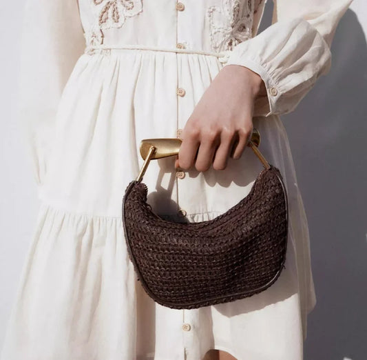 Women Woven Handbag | Rattan Half-Moon | Straw Shoulder Bag | Bucket Bag | Crossbody Bag