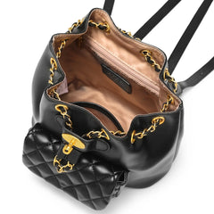 Women Leather Small Quilted Backpack | Drawstring Bag