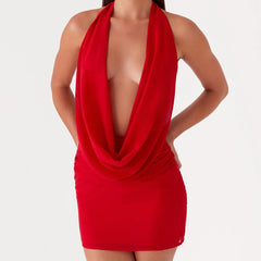 Women Summer Halter Neck Dress | Backless | Mesh Dress | Party Mini Dress