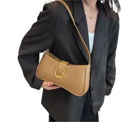 Women Leather Saddle Buckle Shoulder Bag