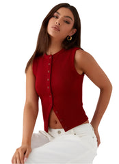 Women Button Down Tank Top | Summer Vest Top | Ribbed